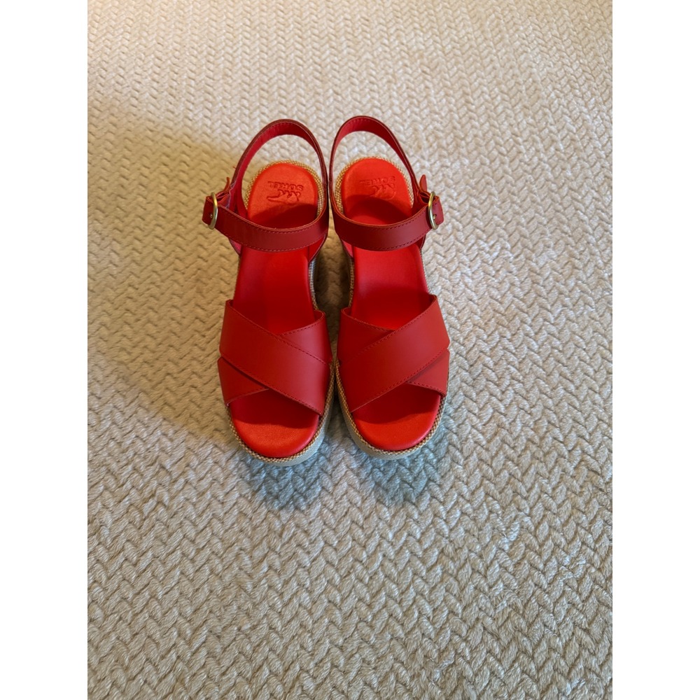 Sorel Cameron Flatform Red Leather Espadrille Wedge Sandals NL5359-637 Women 9.5